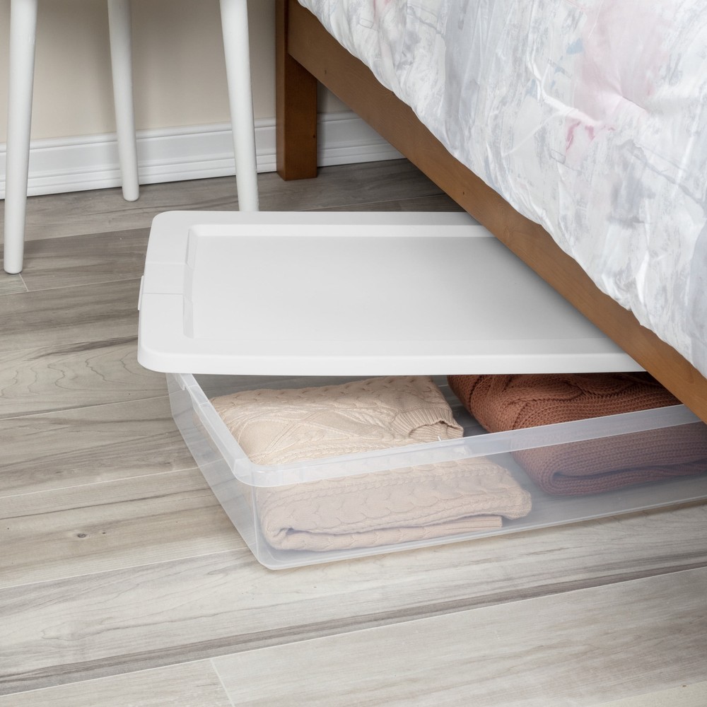 41 Quart Clear Plastic Storage Container with Snap-On Lid, White