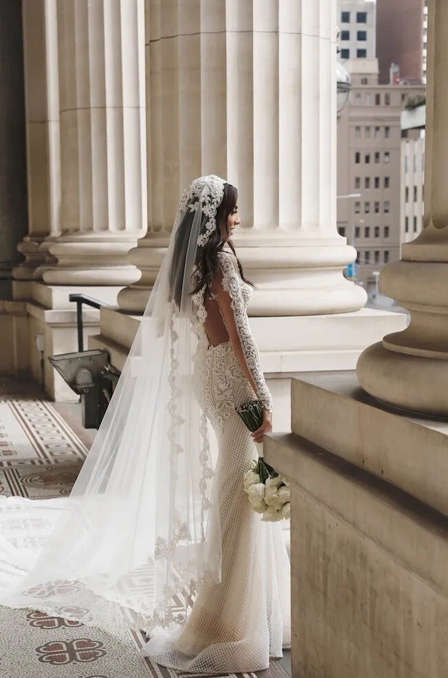 Wedding Mantilla Cathedral one layer bridal Veil lace edge for bride