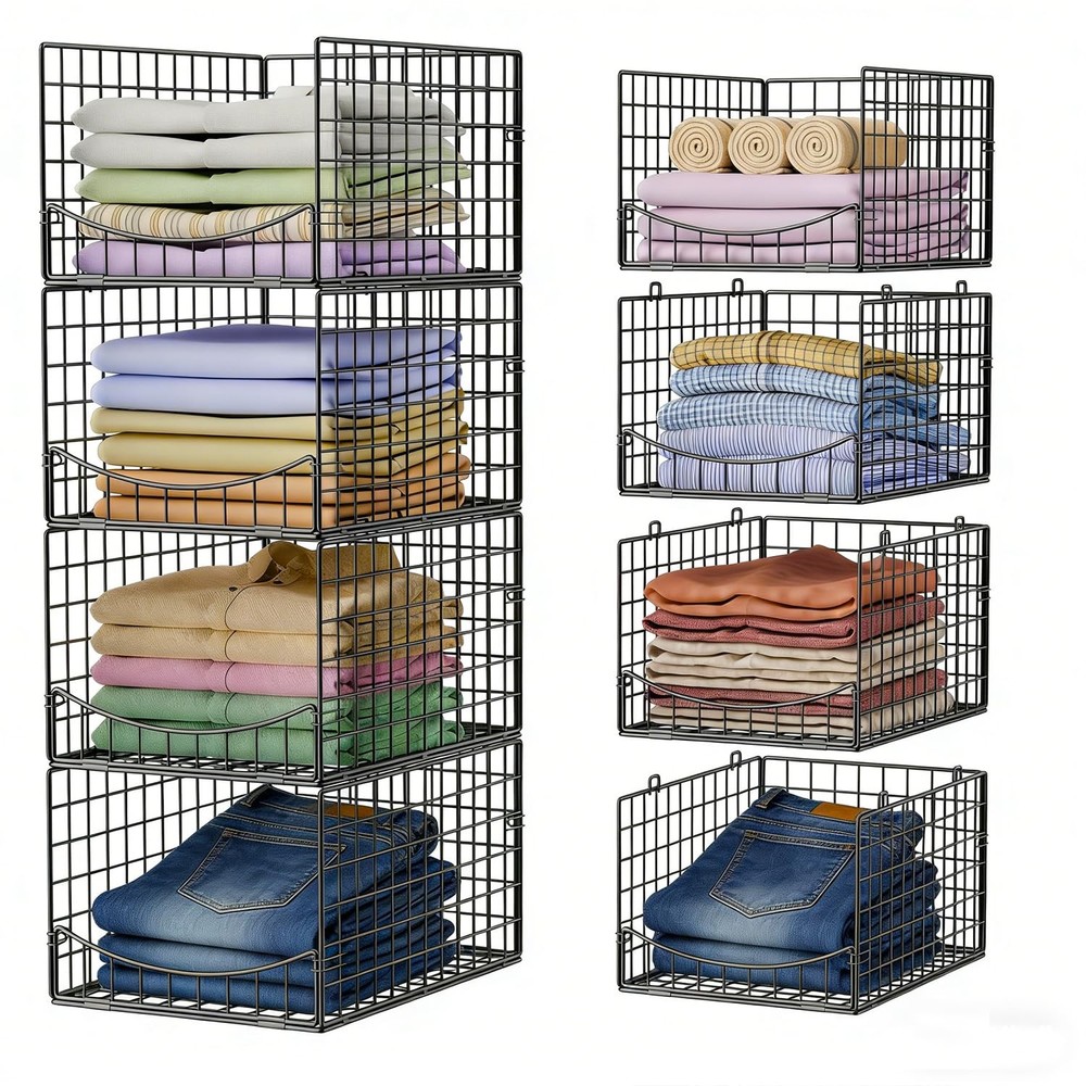 4-Tier Stackable Closet Organizer，Extra Large Clothing Cupboard Organizer Sys...