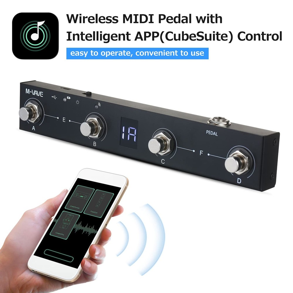 BT MIDI Foot Controller Wireless MIDI Controller Rechargeable 4 Buttons Pedal...