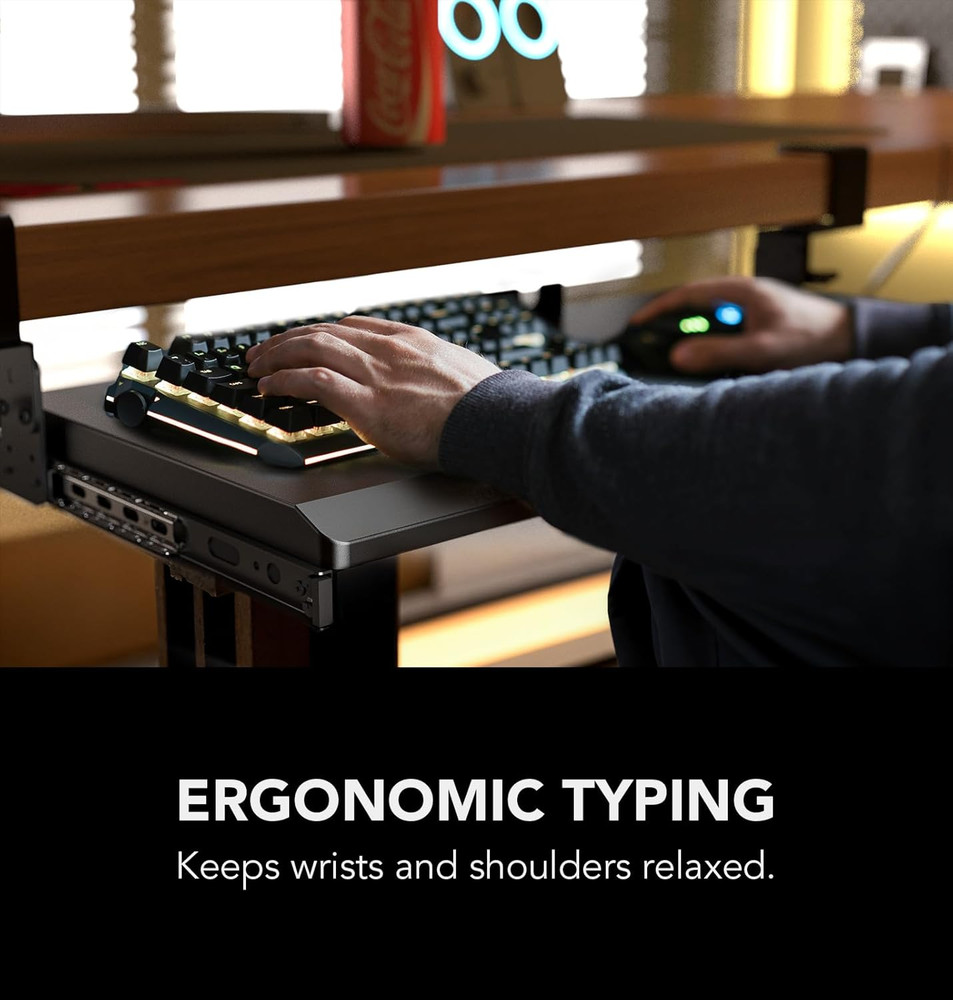 Hemudu Keyboard Tray under Desk Pull Out with Extra Sturdy C Clamp Mount System,