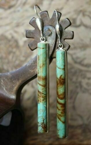 Vintage Silver Plated Turquoise Boho Stud Hoop Dangle Earrings Lab-Created