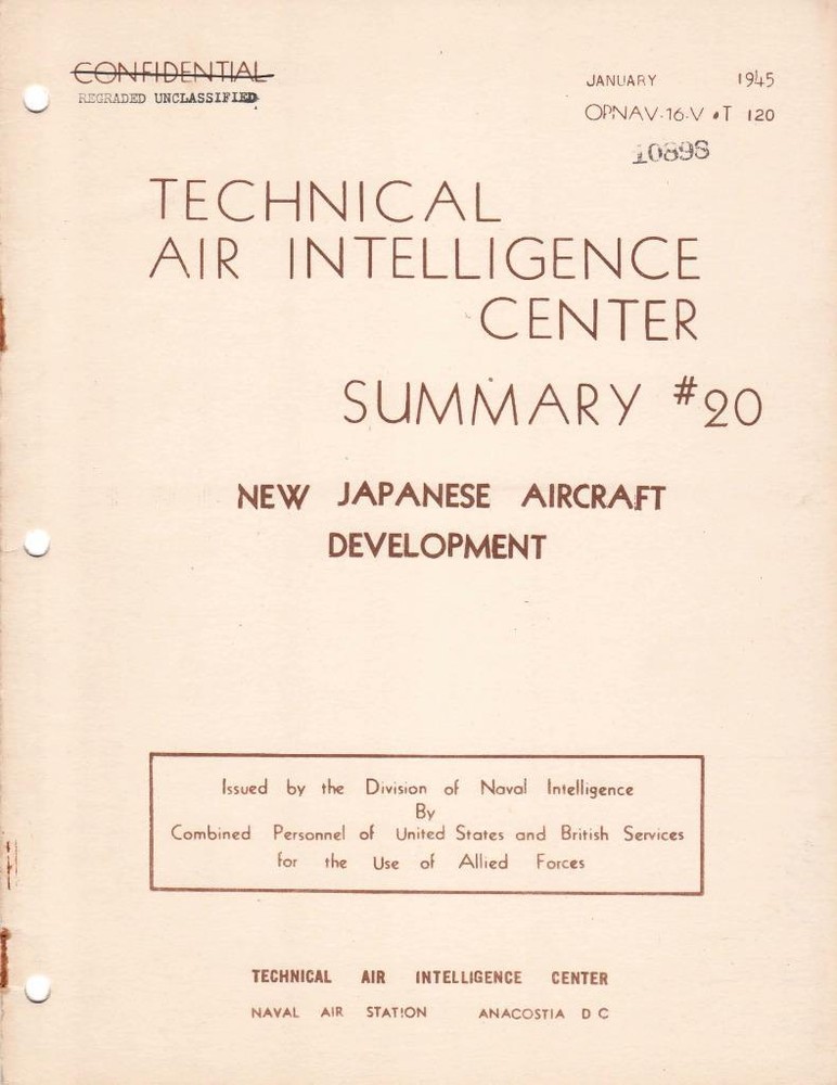 1945 TECHNICAL AIR INTELLIGENCE SUMMARY #20-NEW JAPANESE AIRCRAFT DEVELOPMENT-CD