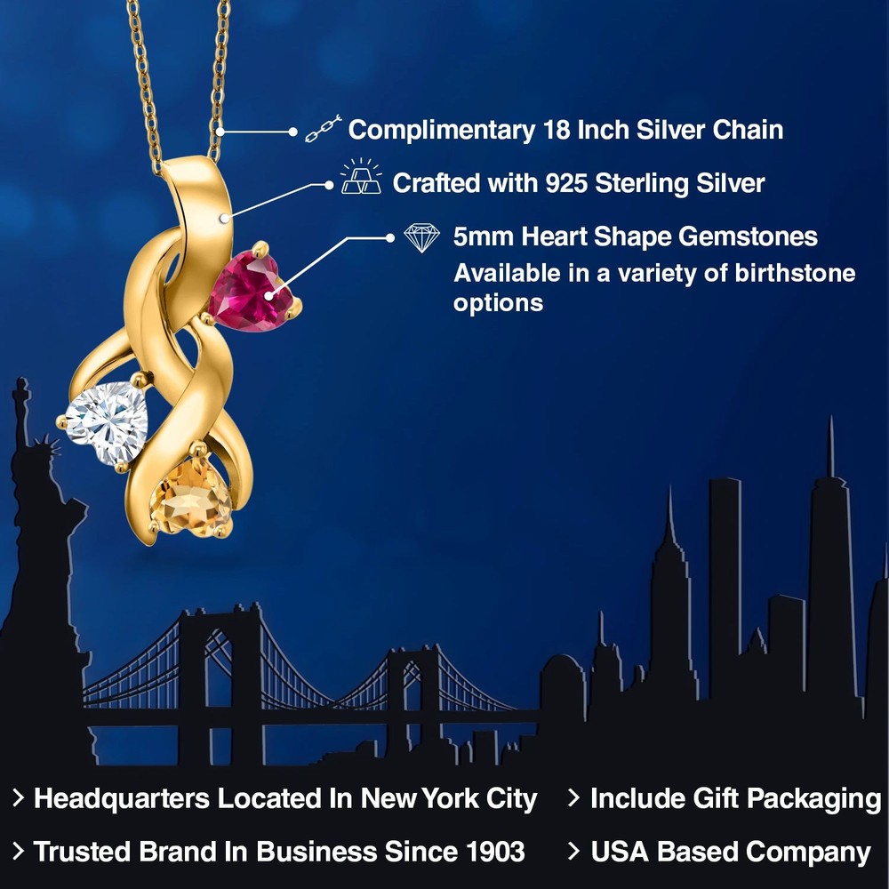 18K Yellow Gold Plated Silver Created Ruby and White Moissanite and Citrine