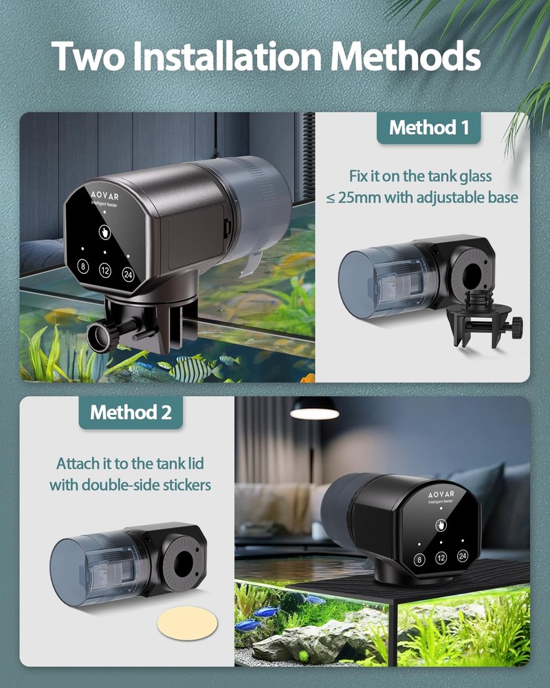 Automatic Fish Feeder Dispenser for Aquarium: Battery Powered Design, Black