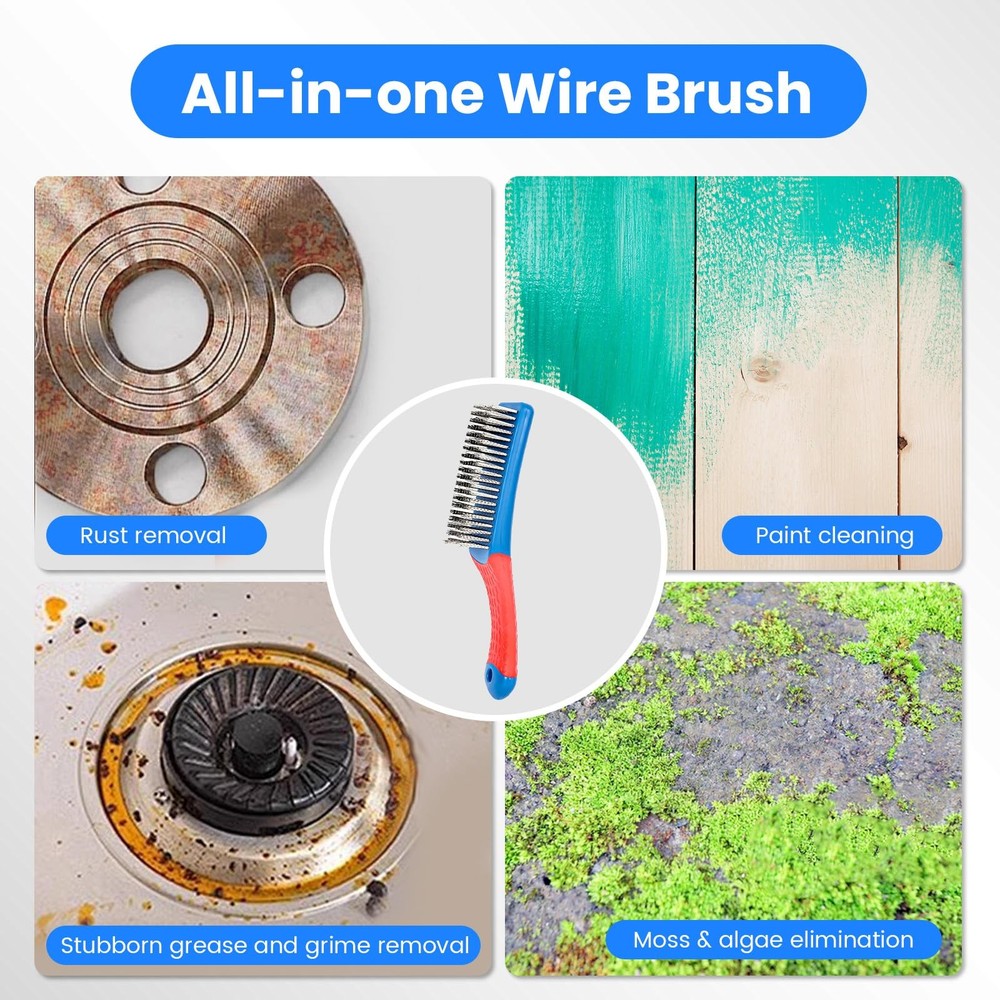 4 Pack Wire Brush for Rust Removal & Paint Removal, Heavy Duty Stainless Stee...