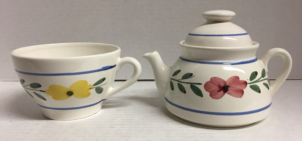 Beautiful Stackable Single Serving Tea Cup and Pot Hand Painted Made in Italy
