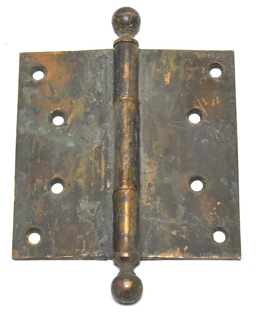 LARGE SINGLE BRASS FINISH CANNONBALL TIP HINGE 5  x 5