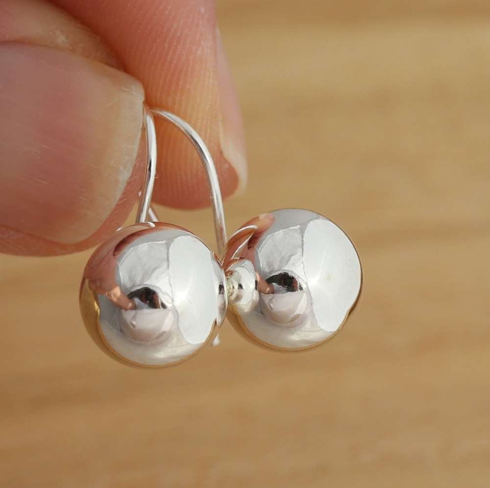 925 Sterling Silver Plain 12mm Ball Dangle Drop Earrings Gift Boxed