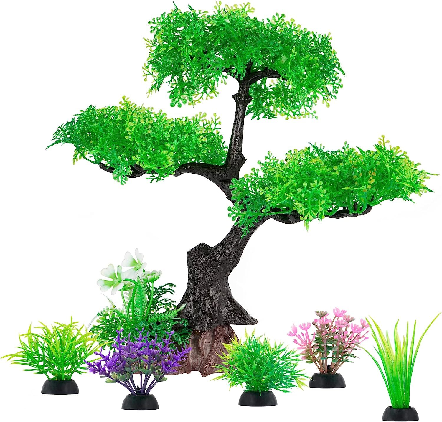 Aquarium Artificial Plants Cherry Blossom Tree & Grass Fish Tank Decor Set Kit