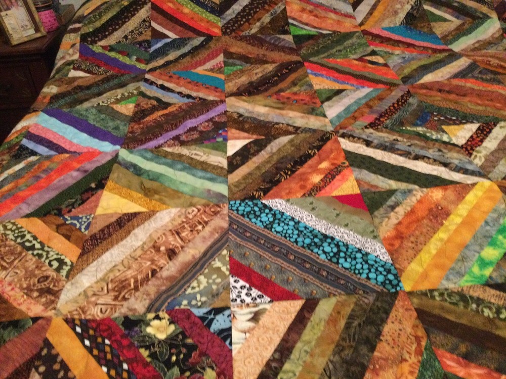 Strip Quilt, Multicolor, King Size, Green Backing