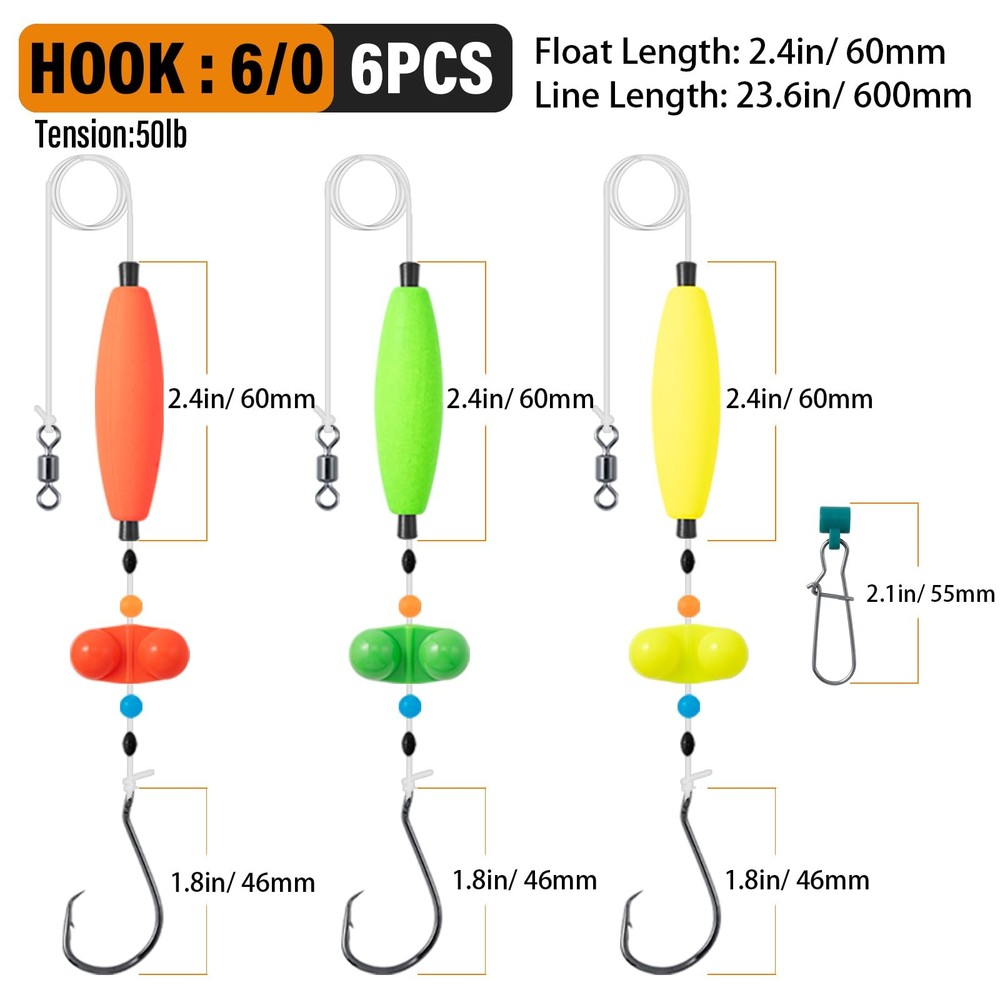 6PCS kaleodam Catfish Rigs Float Large, Multiple colors