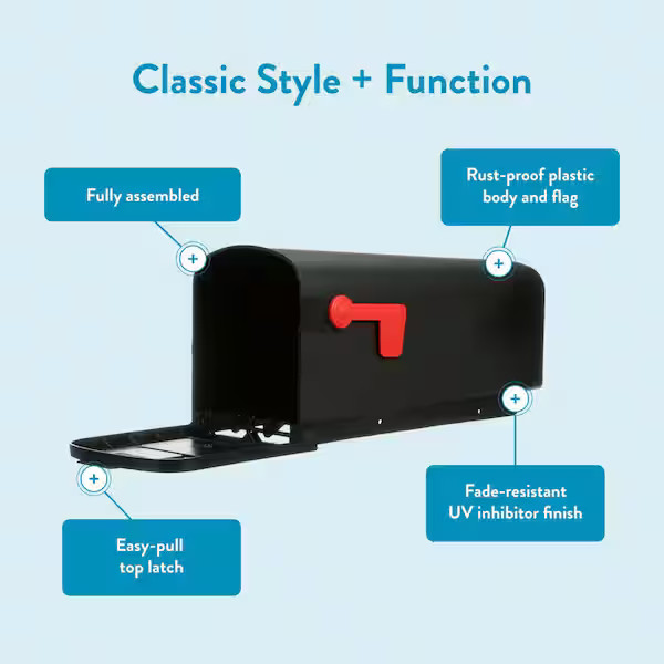 Architectural Mailboxes Parsons Black, Medium, Plastic, Post Mount Mailbox