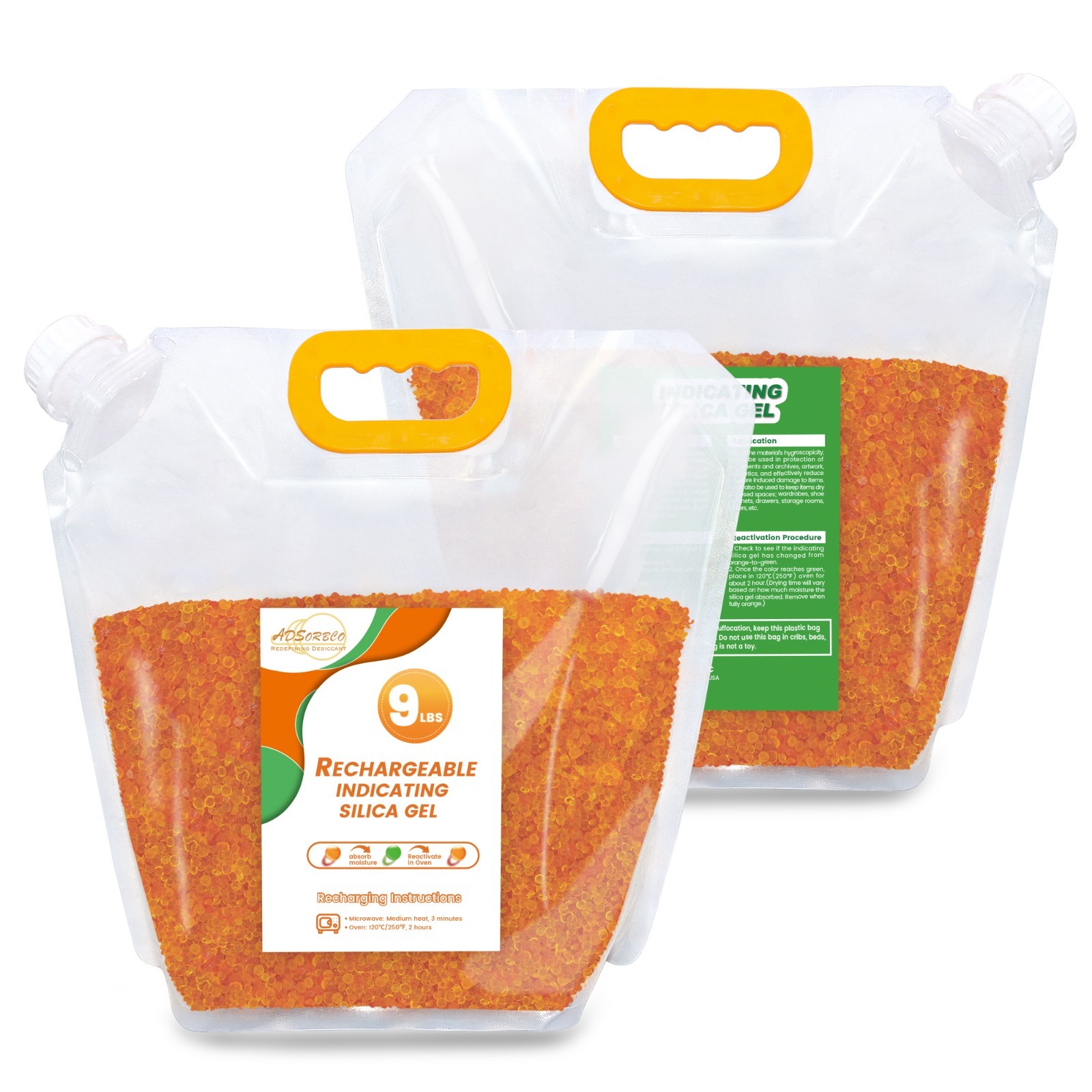 9 LBS Adsorbco Desiccant Beads, Indicating Silica Gel Beads (Orange to Green）