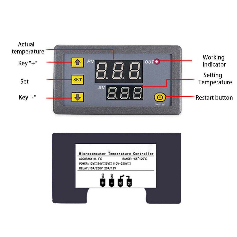 DC 12V 20A LCD Digital Thermostat Temperature Controller Meter Regulator W3230