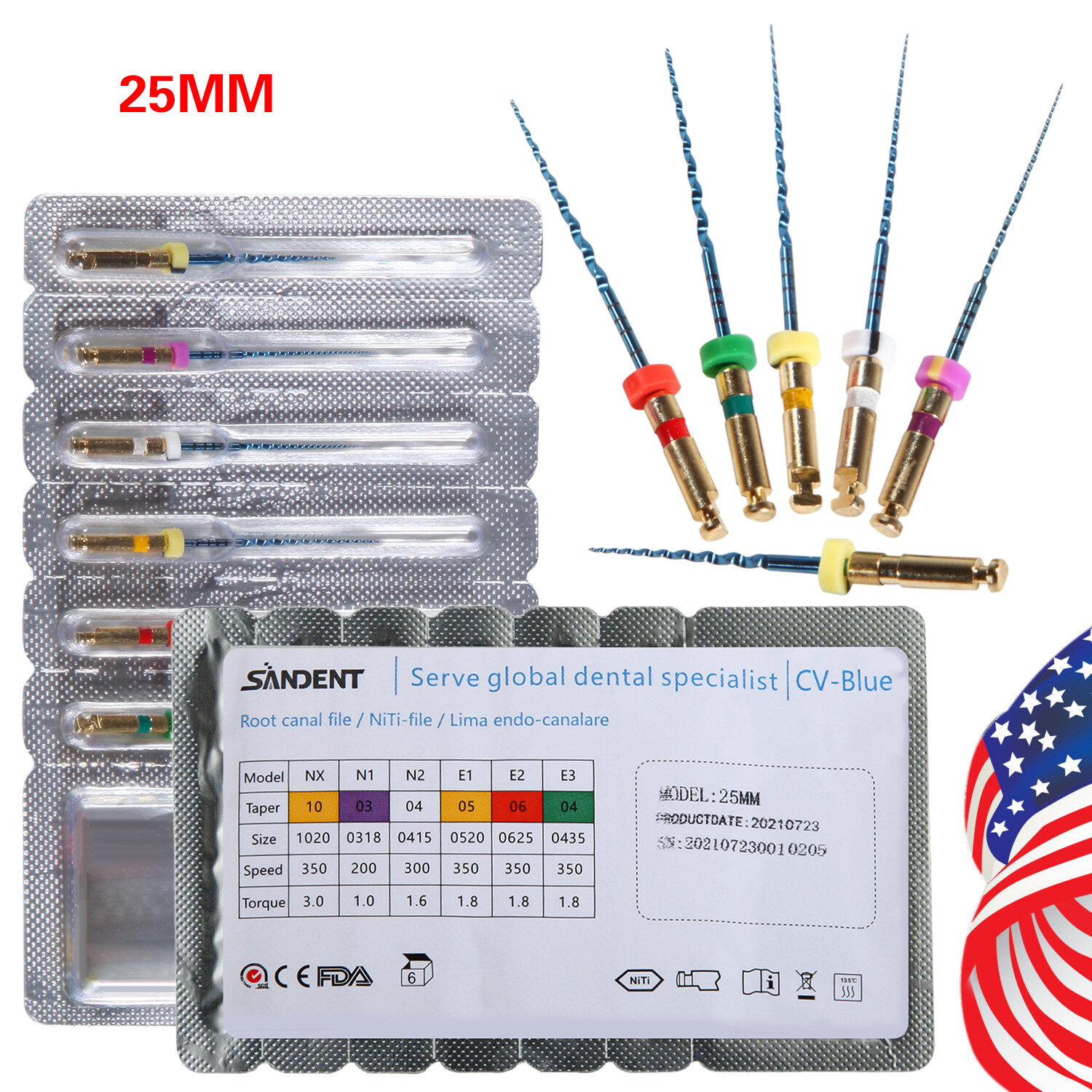 6pcs Dental NiTi Files Rotary Engine File 25mm for Endo Motor Root Treatment FDA