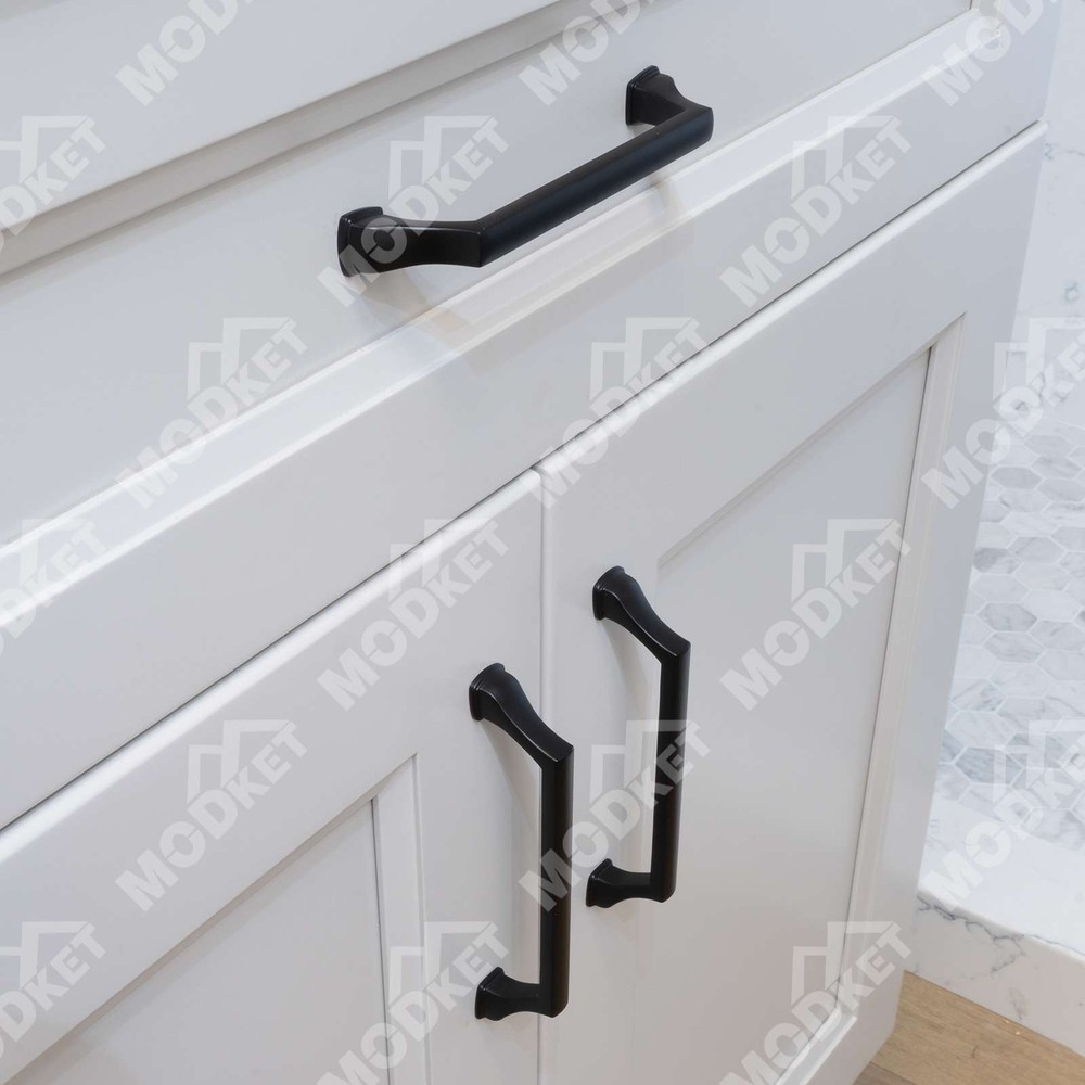 Solid Matte Black Modern Cabinet Pulls Knobs Handles Kitchen Bathroom Drawers