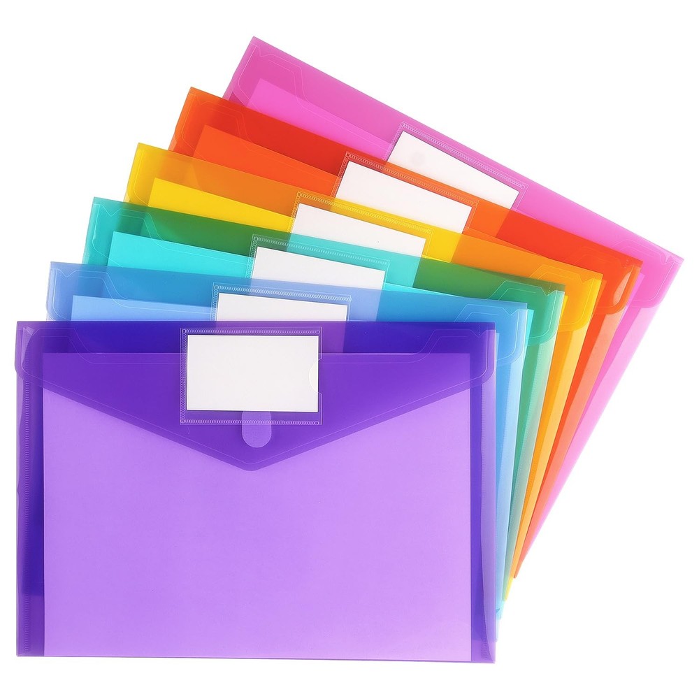 6 PCS Plastic File Folders Envelopes for Documents, School Office Reusable
