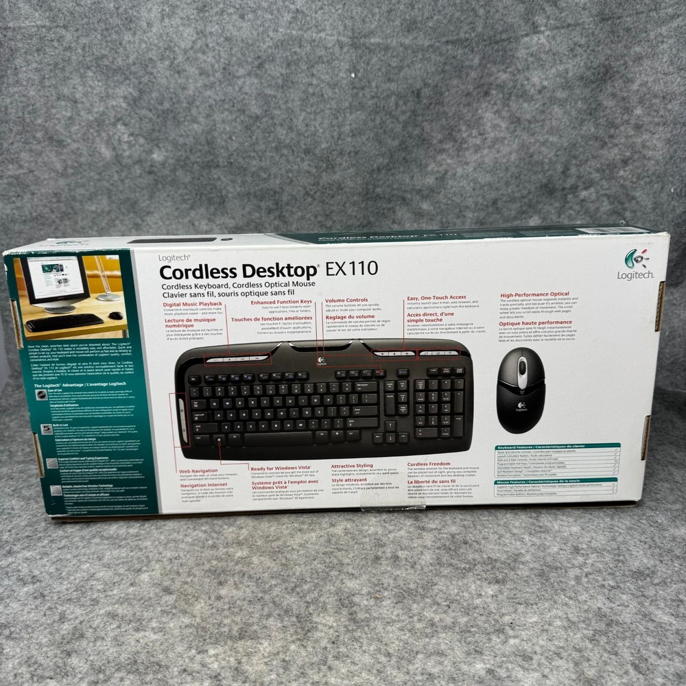 Logitech EX110 Cordless Desktop Wireless Keyboard & Optic Mouse Open Box