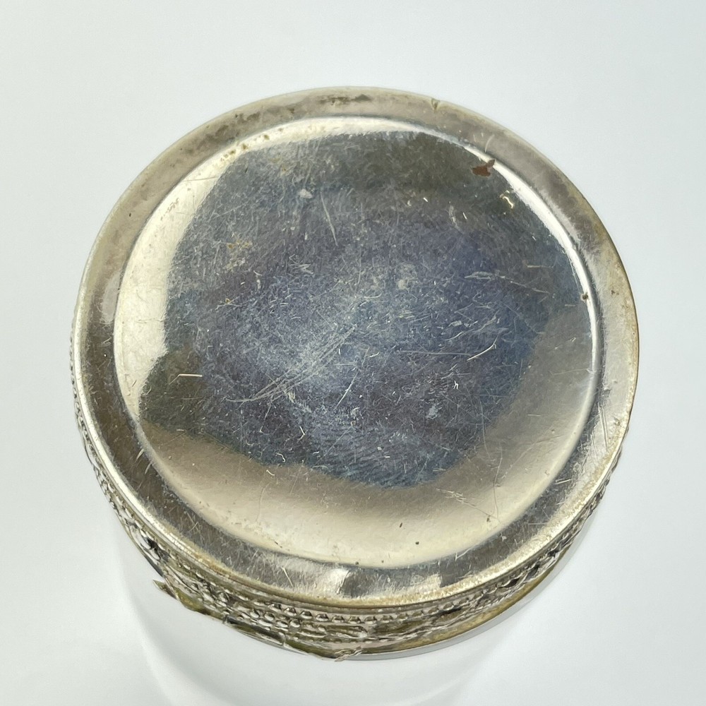 Antique Probably German Solid 800 Silver Trinket Box Fruit & Veg Scroll 4.2cm