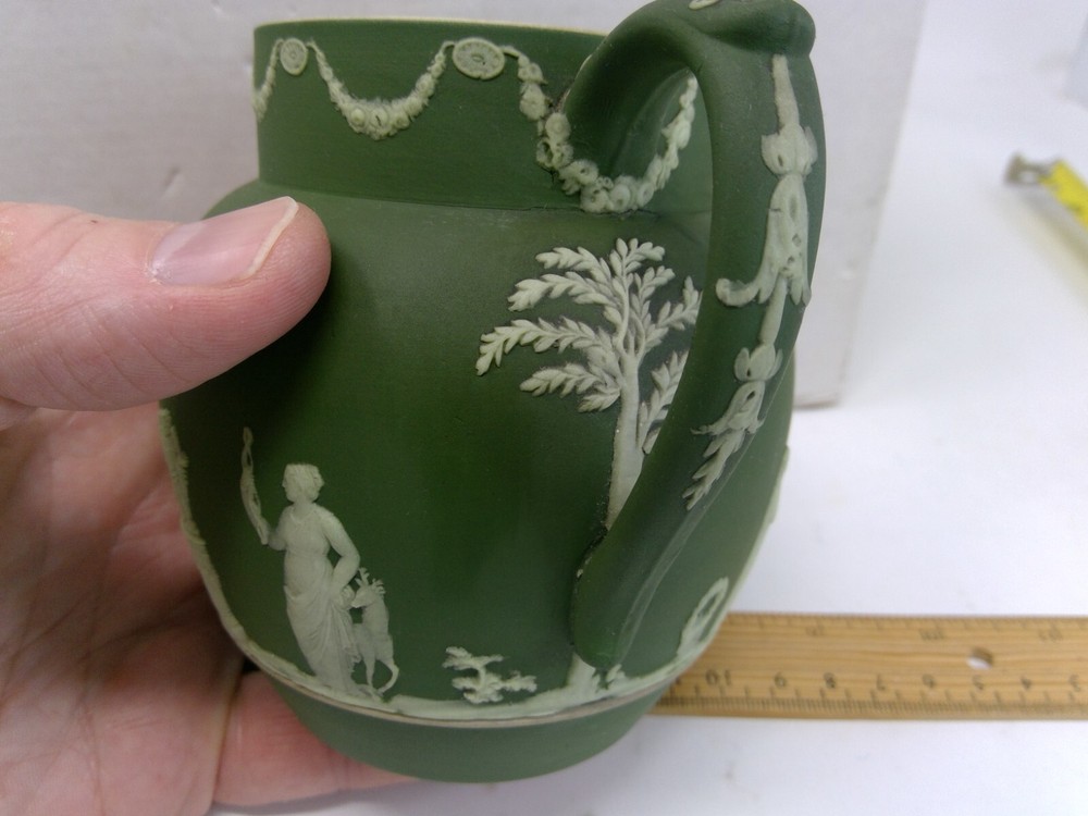 Vintage Wedgwood Green Jasperware Jug Pitcher