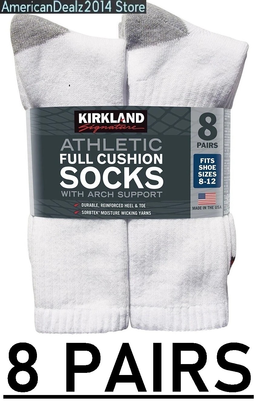 Kirkland Signature Men’s Athletic Sock 8 Pair Choose Socks Color - Made in USA