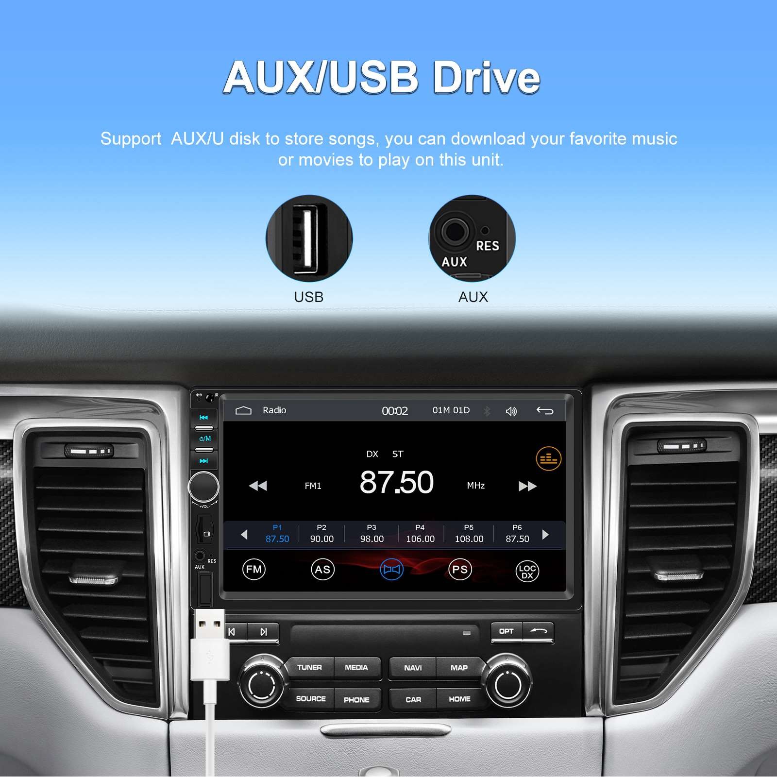 Double Din Apple Carplay Android Auto 7" Car Stereo Radio Bluetooth Touch Screen