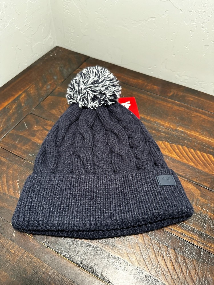 Puma Women's Cable Pom Beanie Navy OSFA