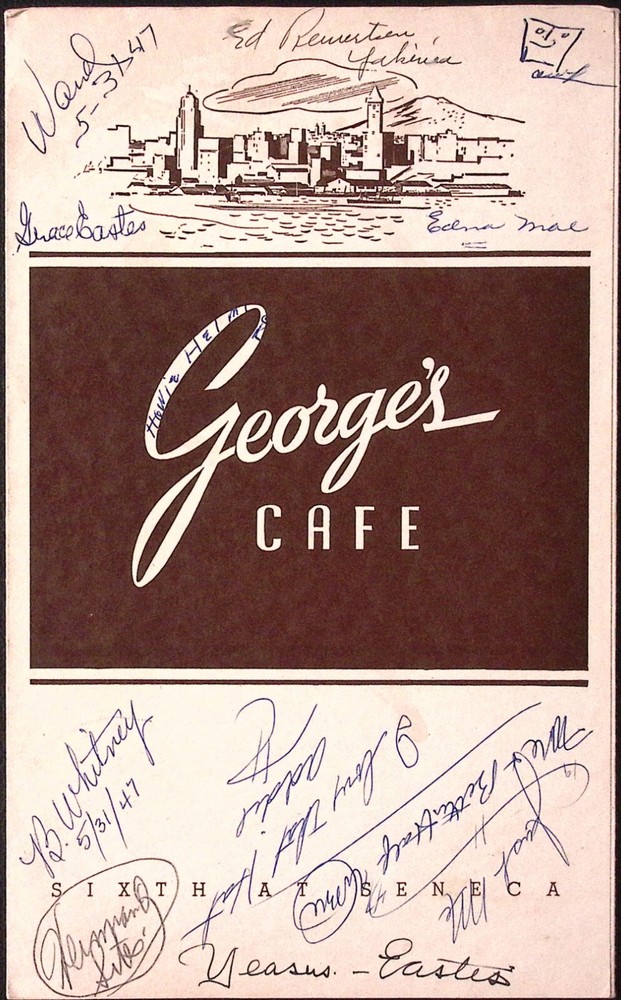 1947 George's Cafe Sixth at Seneca Full Menu Autographs Personal Notes