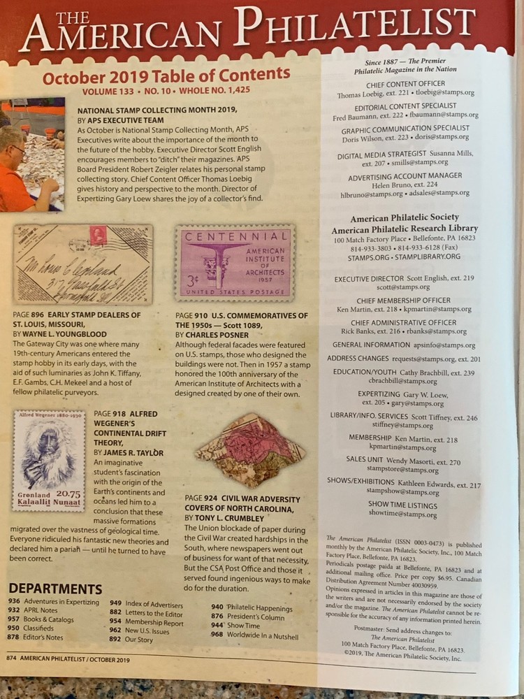 American Philatelist Magazine 2019, October