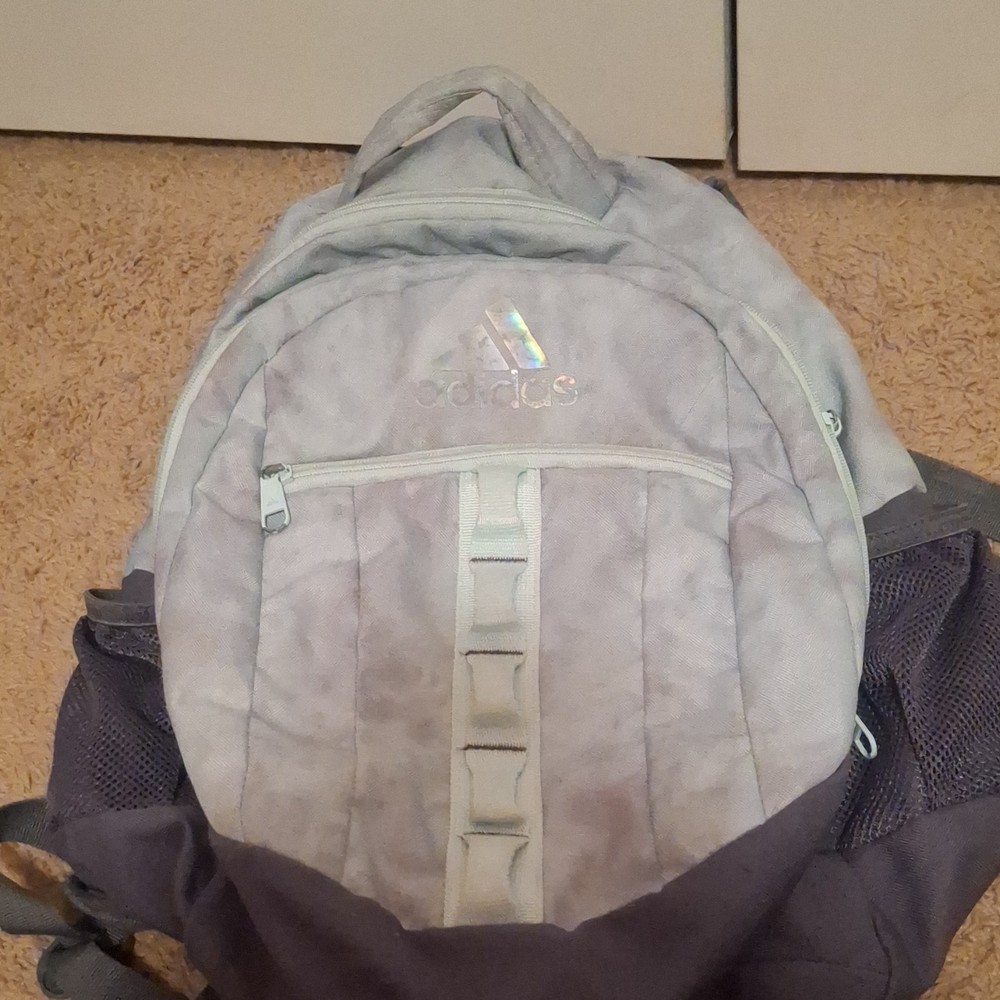 Adidas light blue with pink splash design Backpack 5 Pockets.