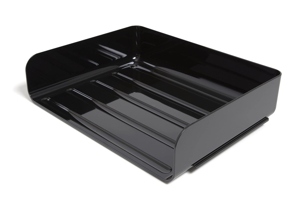 Side‑Load Stackable Plastic Letter Tray, Black – Desktop Paper Organizer for ...
