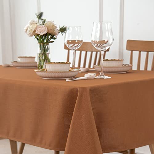 maxmill Slubby Textured Rectangular Tablecloth Water Resistance Antiwrinkle S...