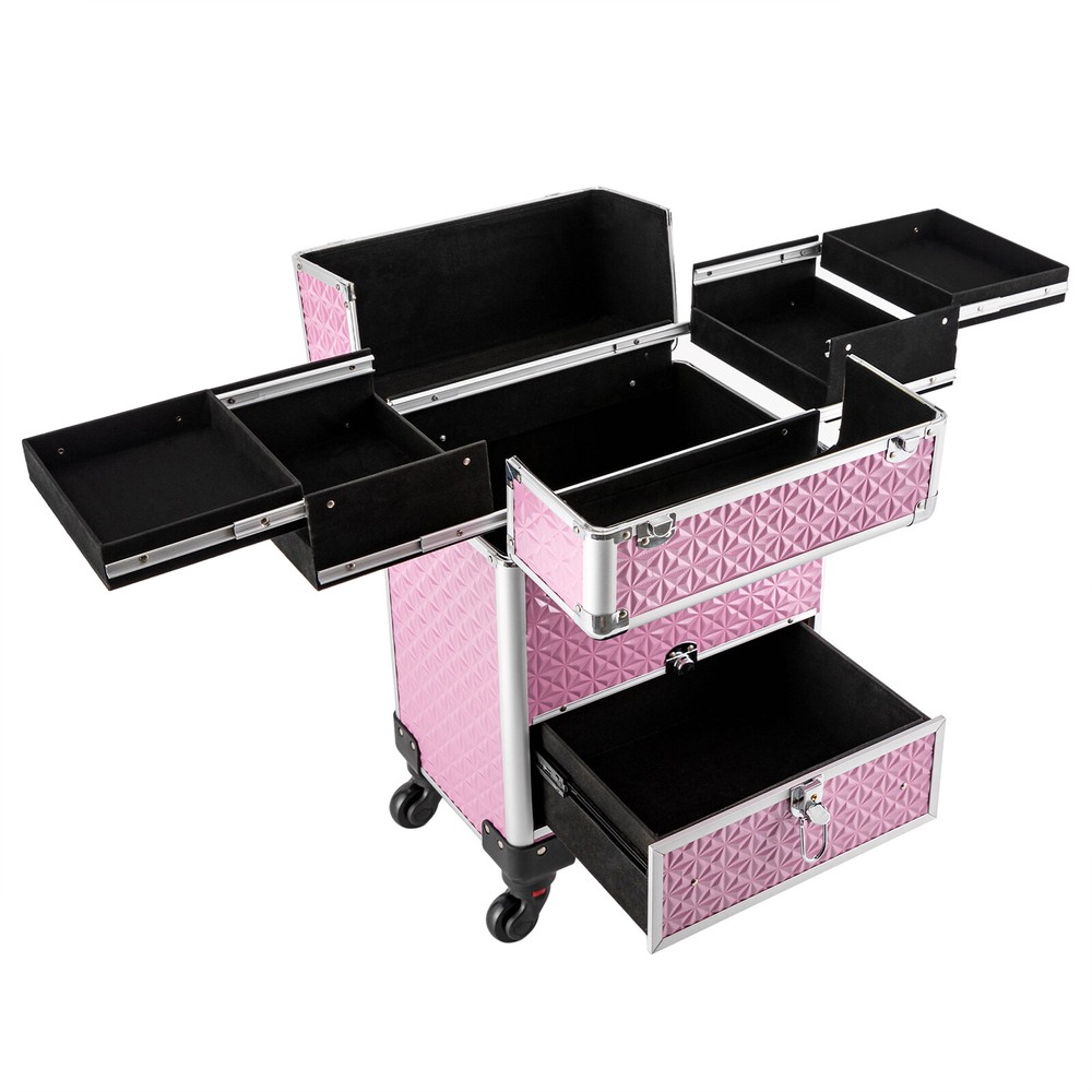 Profl Rolling Makeup Train Case Cosmetic Trolley Makeup Storage Organizer Cart