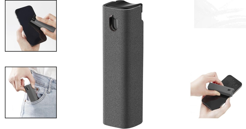 Effortless Screen Cleaning Kit: 10ml Spray & Reusable Microfiber Cloth - Grey
