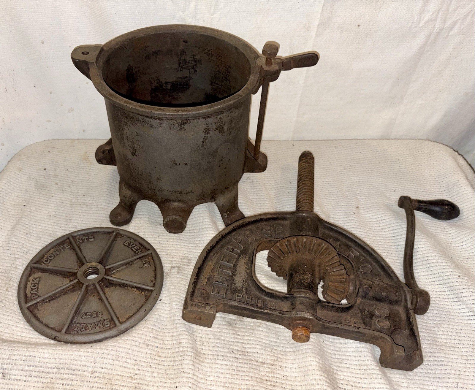 Vtg.~Cast Iron Enterprise Sausage Stuffer Lard Fruit Juice Press  No. 2092 As Is