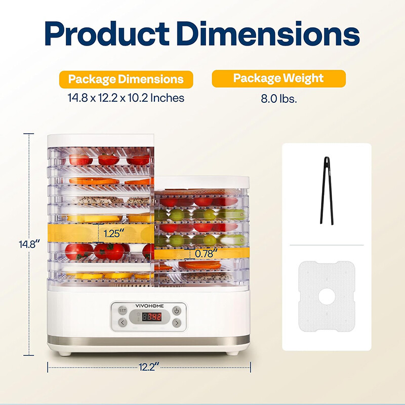 8 Trays Food Dehydrator Machine Fruit Dryer Beef Meat 400W Timer & Temp. Control