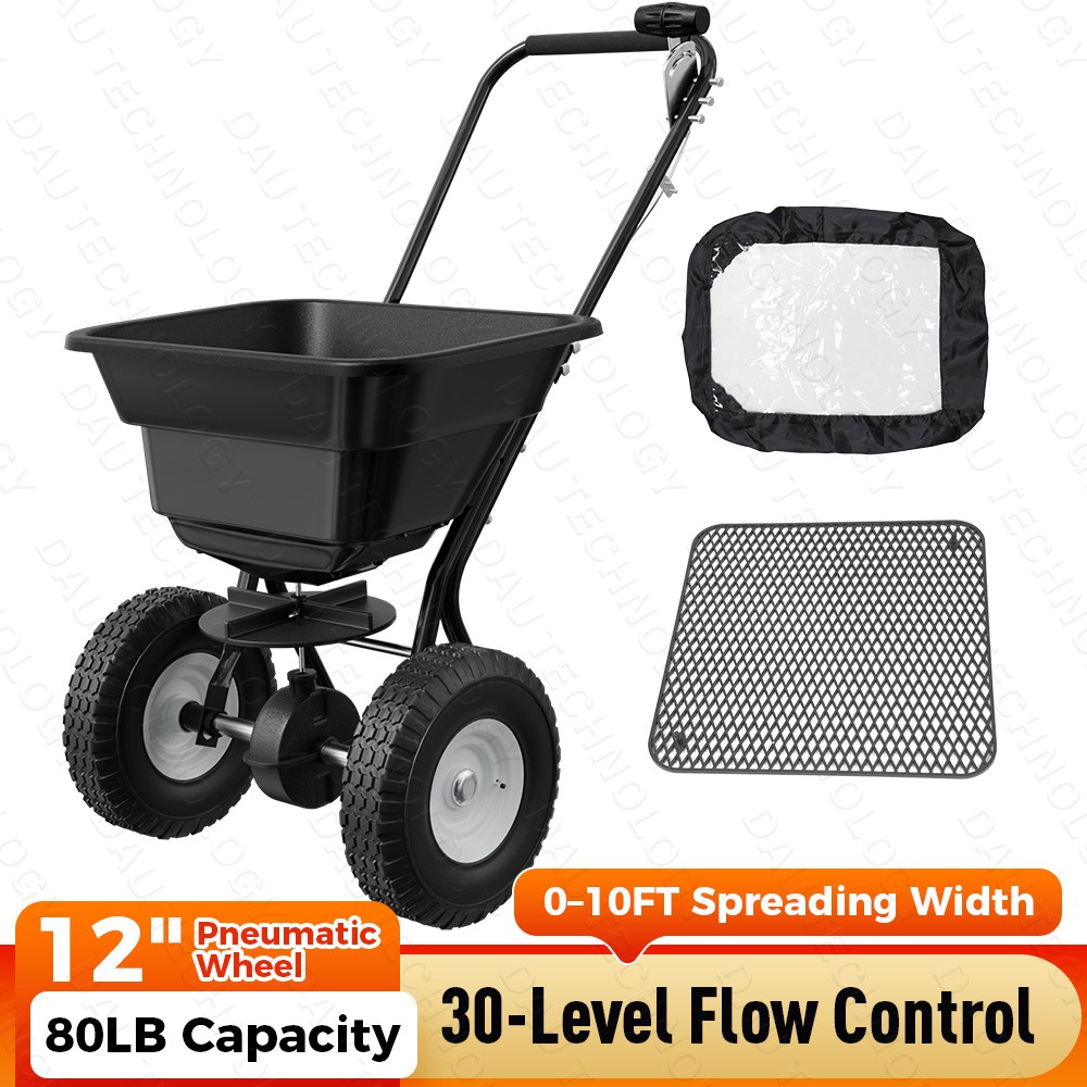 Push Lawn Spreader, 10ft Spreading Width, Broadcast Spreader with 80lbs Capacity