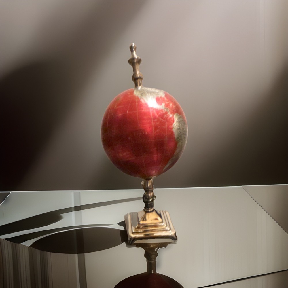 Decorative Red and silver Tabletop Globe with Rotating Metal Base
