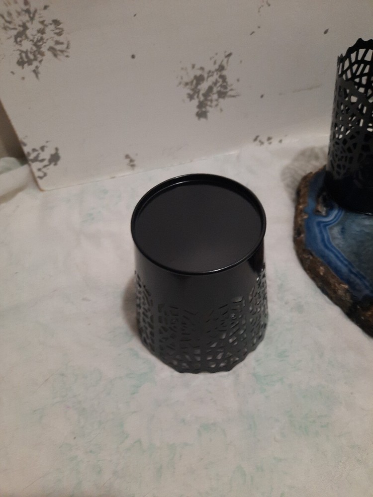 Cute Black Metal Baskets With Patterned Cutouts. Crackle Or Spiderweb Design