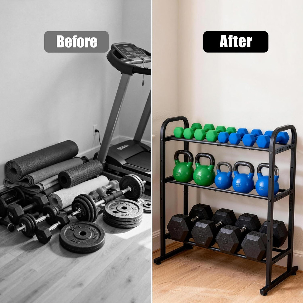 3-Tier Adjustable Dumbbell Rack, Holds 450 Lbs Total, Multi-Purpose Storage Stan
