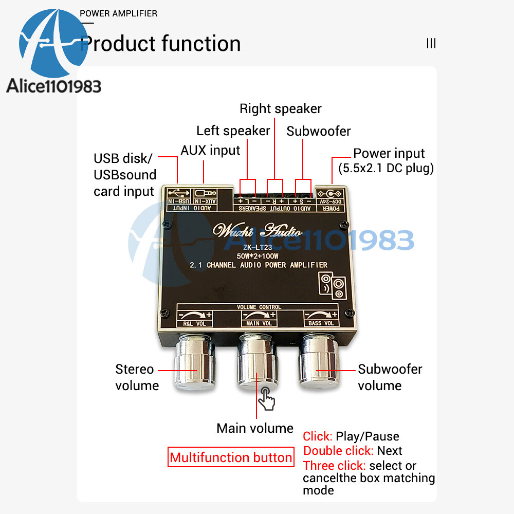 2.1 CH Bluetooth Audio Power Amplifier Board Module Subwoofer TWS Wireless