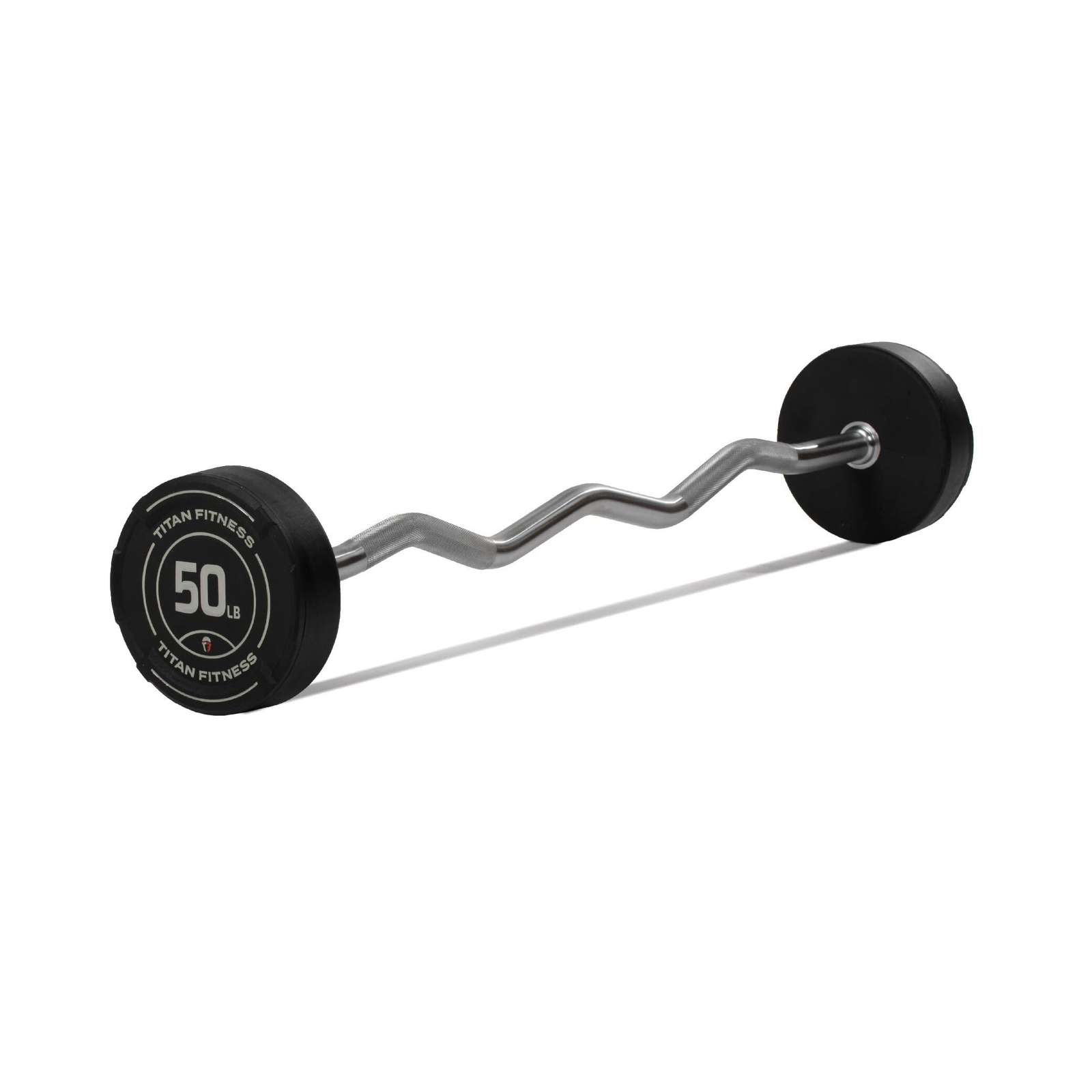 Titan Fitness 50 LB Rubber EZ Curl Fixed Barbell, Pre-Loaded Weight Bar