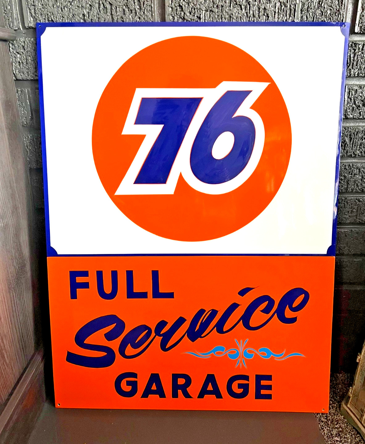 Lg. PAINTED SIGN Vintage Style Union 76 Gas Station HOTROD Shop Service Garage