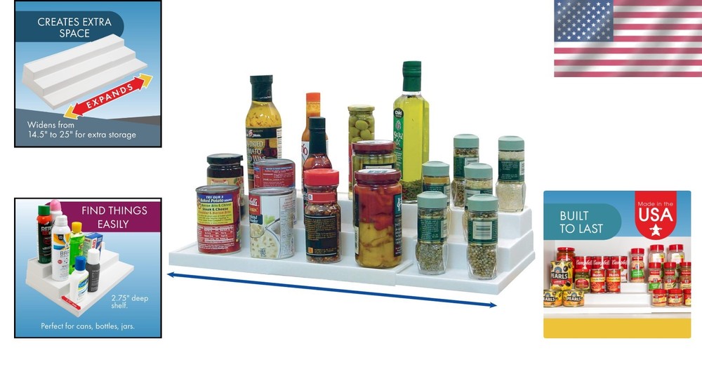 Compact Adjustable Spice Organizer - 3-Tier Storage for Kitchen Cabinets