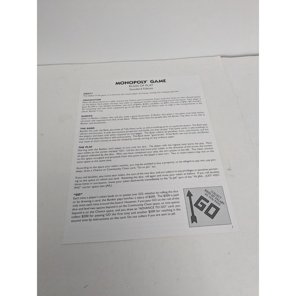 2013 Monopoly Classic Edition Game Replacement Board Instructions