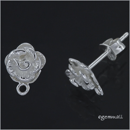 Sterling Silver Rose Flower Stud Post Earring Connector with Loop #51992