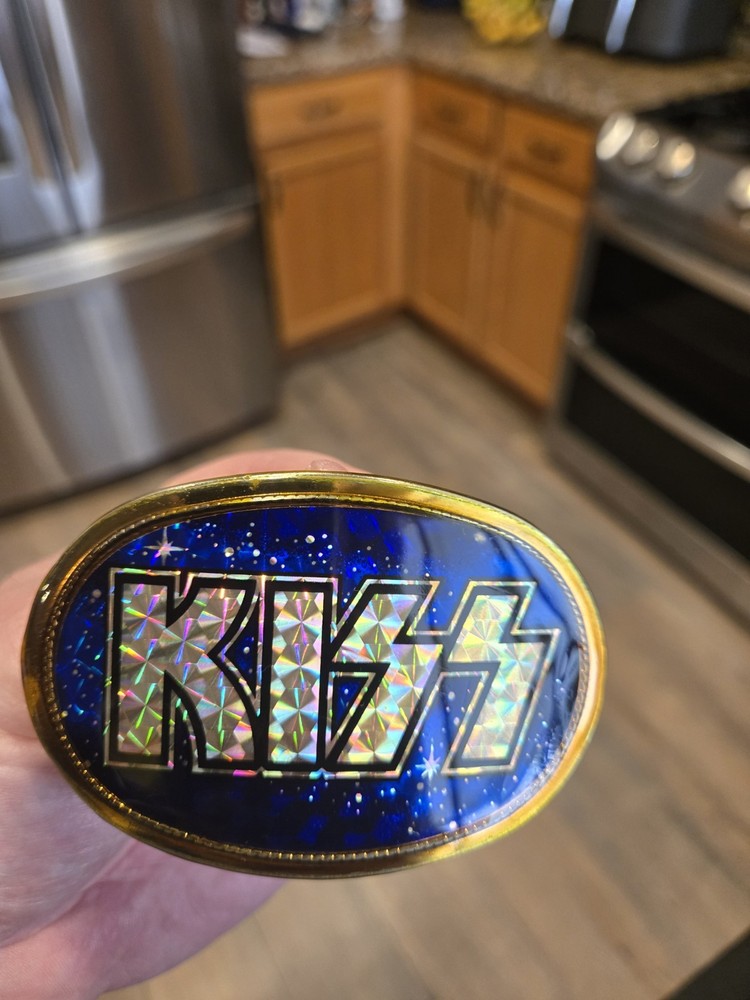 Vintage 1978 KISS Pacifica Blue Galaxy Prism Belt Buckle NICE!
