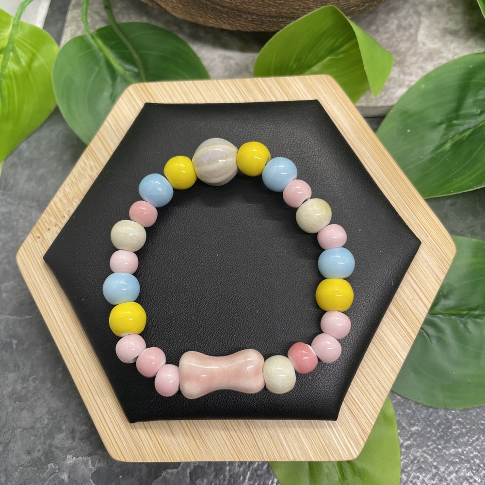 Handmade Ceramic Bead Beaded Stackable 6” Plus Stretch Bracelet New B8991