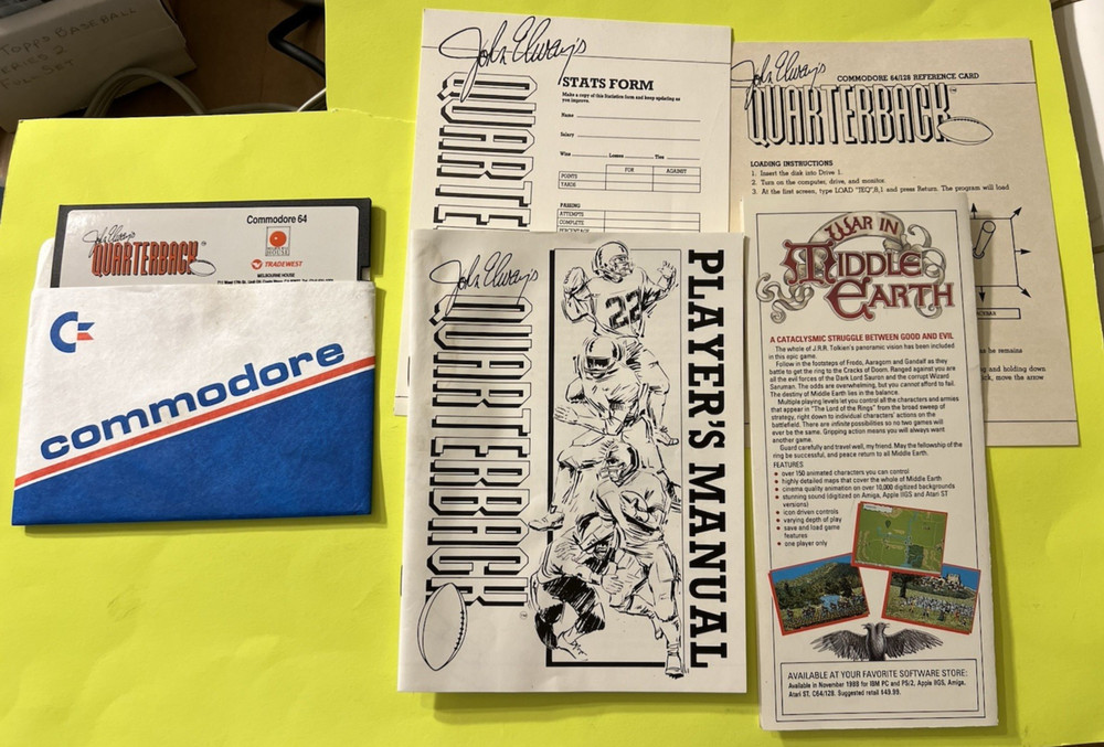 Commodore 64 JOHN ELWAY's QUARTERBACK - with manual and other docs Tested Works!